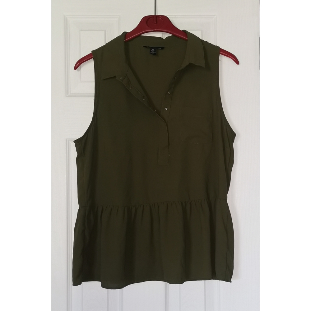 Army green Peplum sleeveless blouse